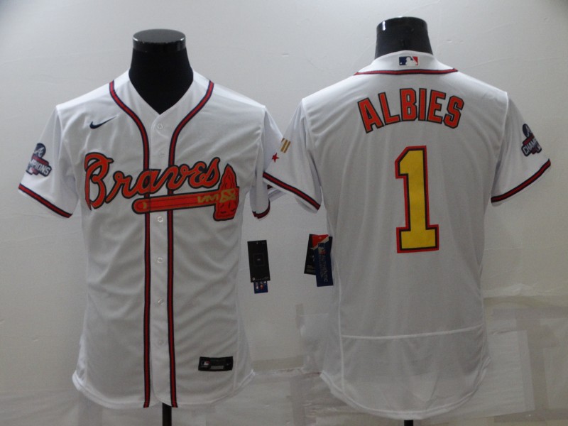 Braves 1 Ozzie Albies White 2022 Gold Program Flexbase Jersey,We sell and wholesale Braves 1 Ozzie Albies White 2022 Gold Program Flexbase Jersey on line form chian!